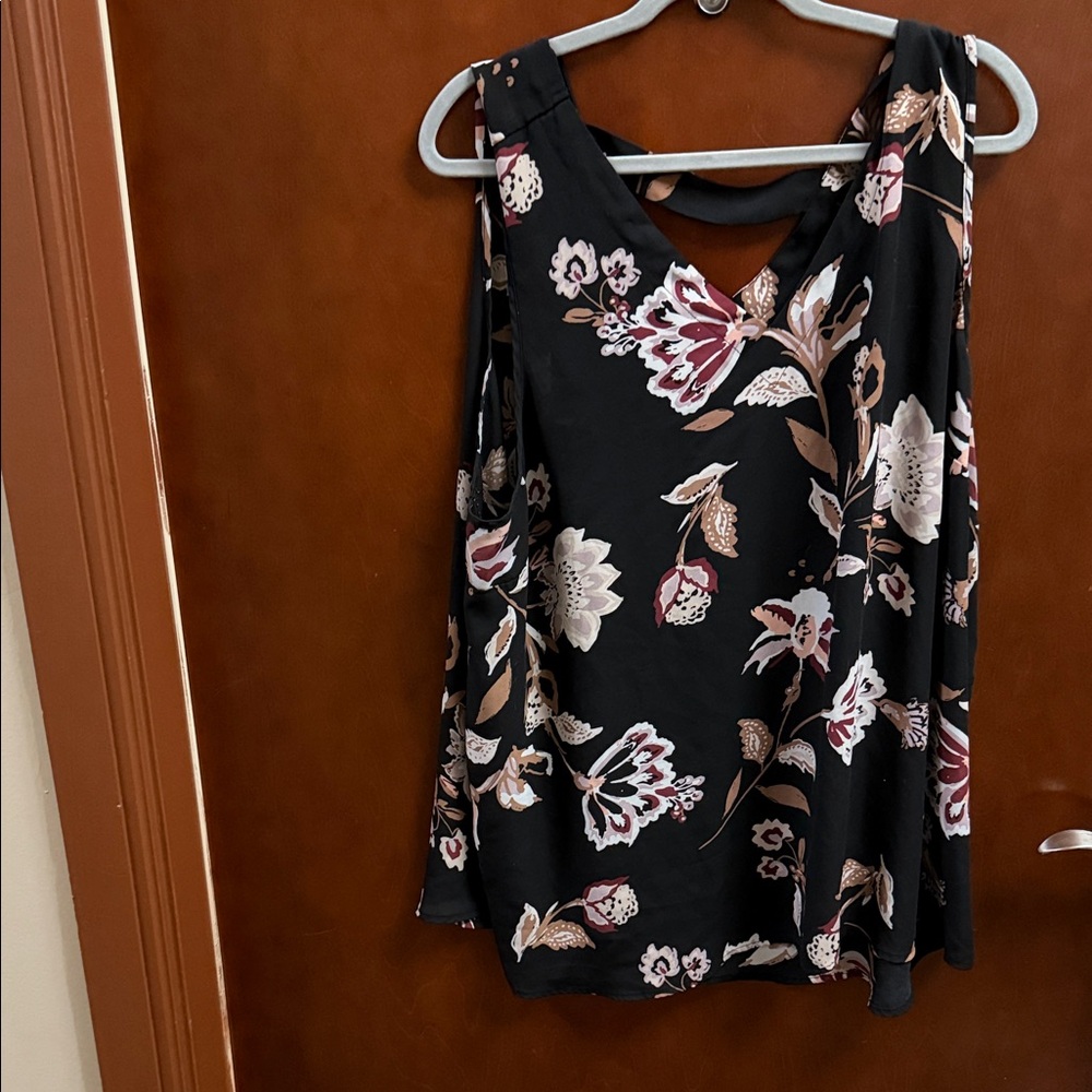 Maurices Black Floral Blouse with Pink Accents